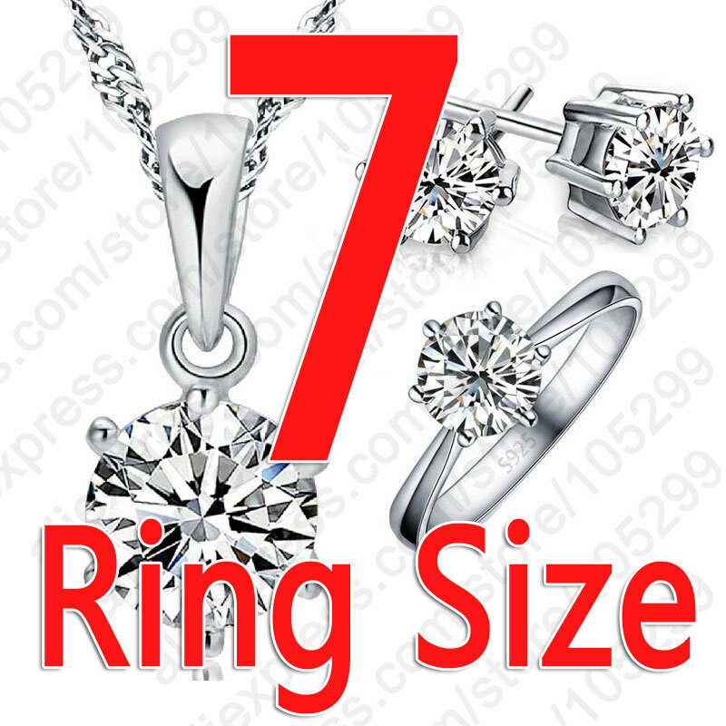 Authentische 925 Sterling Silber Hochzeit Schmuck für Frauen Mädchen Klassische Runde Shiny Zirkonia Halskette/Ohrring/Ring