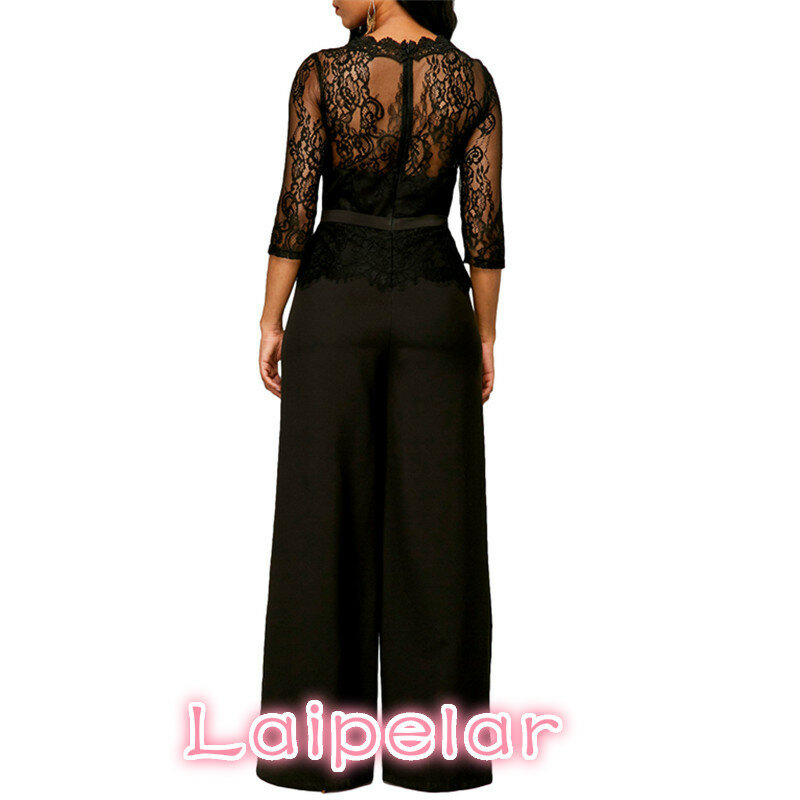 Laipelar ลูกไม้เซ็กซี่ผู้หญิง Jumpsuit Rompers ใหม่ Overalls Office Lady Elegant ครึ่งแขนขากว้าง Jumpsuits D31-AE03