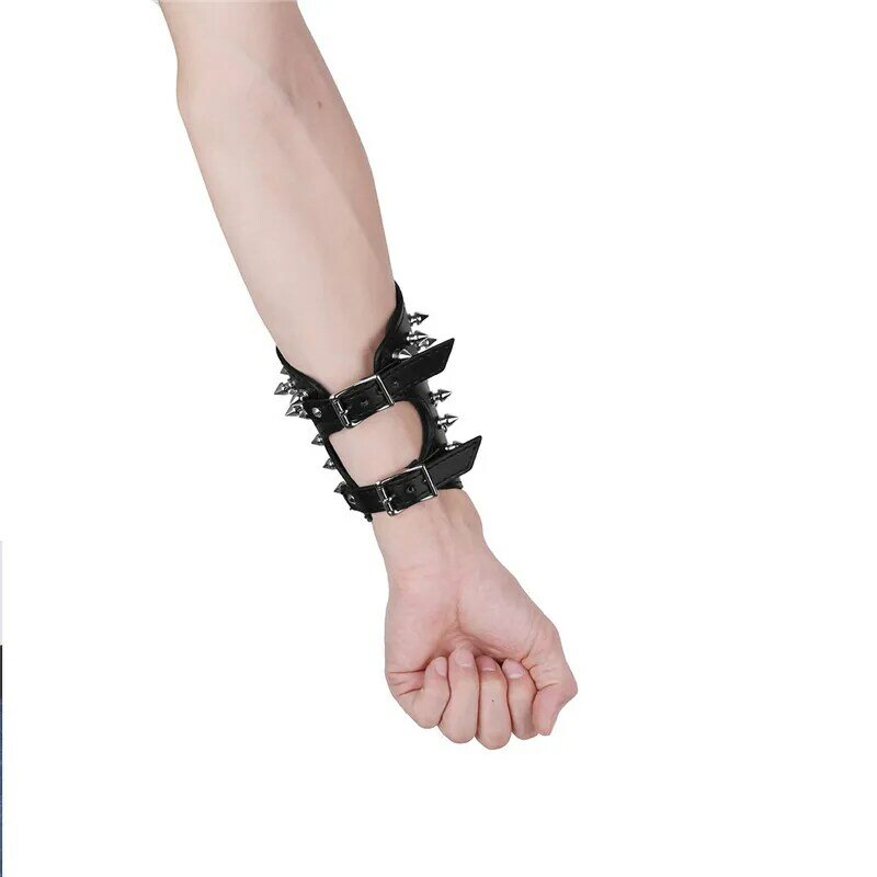 TiaoBug-brazalete de piel sintética para hombre y mujer, brazalete con pinchos de Metal, disfraz de Halloween, brazalete Medieval, armadura de brazo
