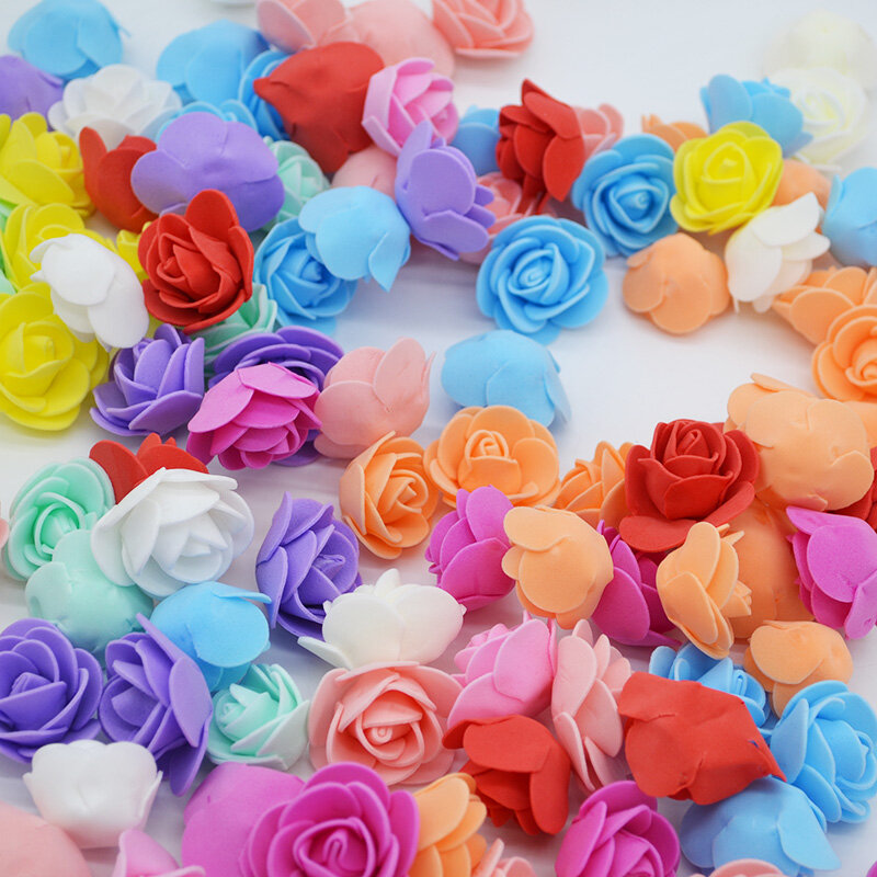 100Pcs 3cm Mini Artificial Flower Head Fake Foam Multicolor Rose Wedding Decoration DIY Wreath Scrapbooking Box Gift Supplies
