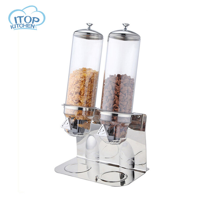 Oval Oatmeal Dispenser Double-head Plastic Body Stainless Steel Base Food Dispenser Cereals Portion Control Kitchen Tools