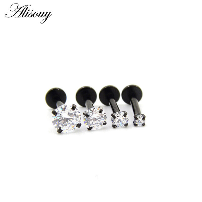 Silver Color Zircon Labret Lip Ring para Mulheres, Anodizado Internamente Rosqueado Prong, Monroe Ear Piercing Brinco, Tragus Helix, 1Pc, 16G