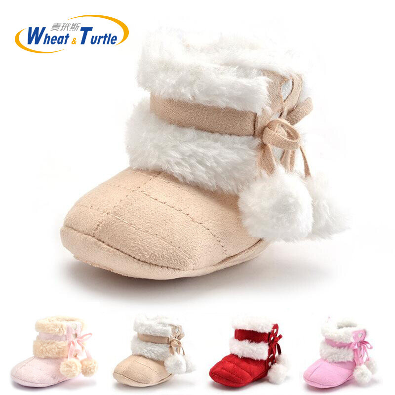 Mother Kids Baby Shoes First walkers Unisex Winter Warm Boots For Infant Baby Soft Cotton Thinken Faux Fur Boots With Plush Ball