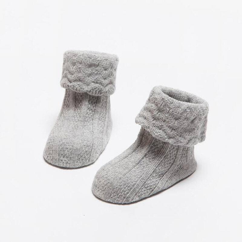 Meias de algodão para bebês, meias duplas de renda soltas antiderrapantes de cor sólida para outono e inverno