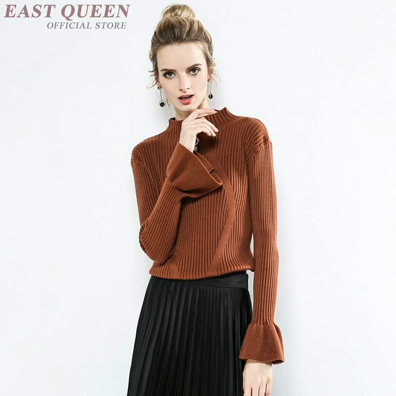 Женский свитер, женский новый стиль, хлопок, круглый вырез, длинный рукав, весна-осень, женские пуловеры с расклешенными рукавами, облегающие однотонные Топы DD472 F
