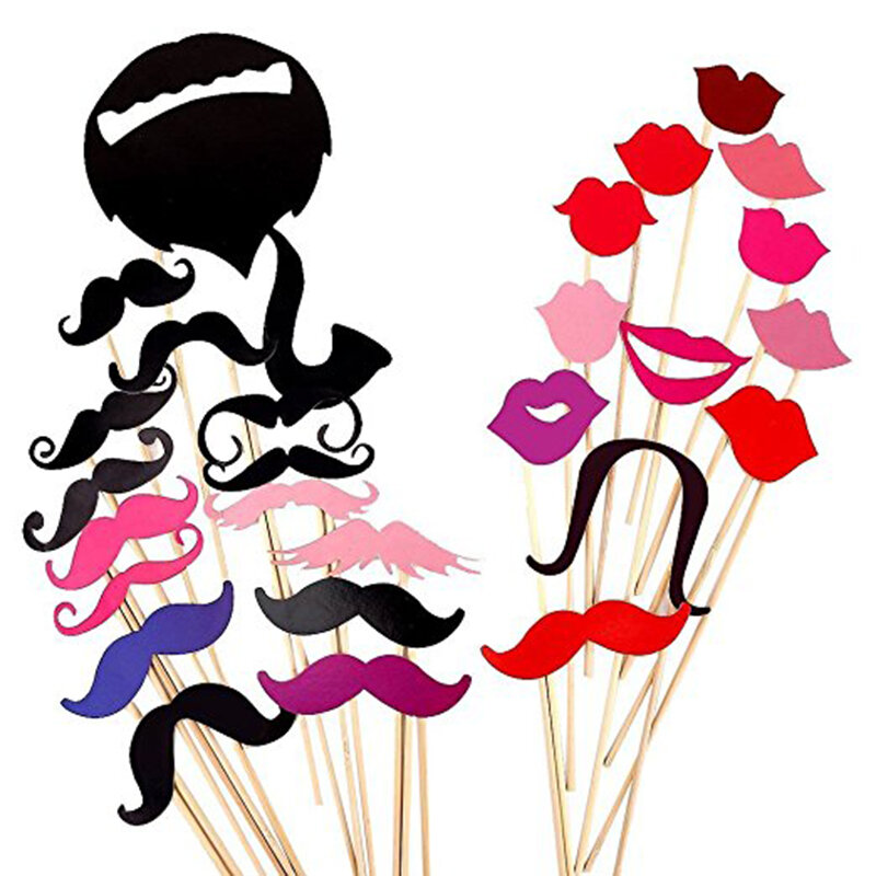 10-58pcs Fun Wedding Decoration Photo Booth Props DIY Mustache Lips Glasses Mask Photobooth Accessories Wedding Party Supplies