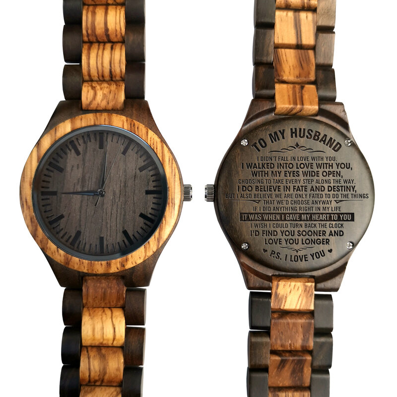 To My Husband-I Love You Engraved Wooden Watch Sandalwood Or Maple Wood Quartz mens Watches Birthday Holiday Anniversary Gifts