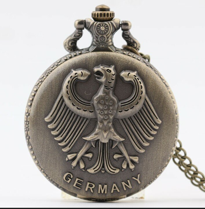 Reloj de cuarzo con colgante para hombre, accesorio con diseño de águila de Alemania, bronce, antigüedades, cadena de bolsillo, regalo