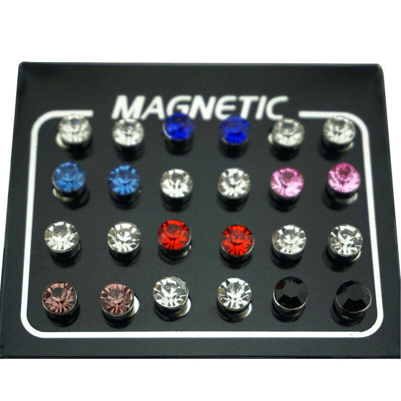 Серьги-Плаги женские/мужские, магнитные, 12, пара/лот, 4, 5, 6, 7 мм, Круглый кристаллический горный хрусталь, магнитный гвоздик