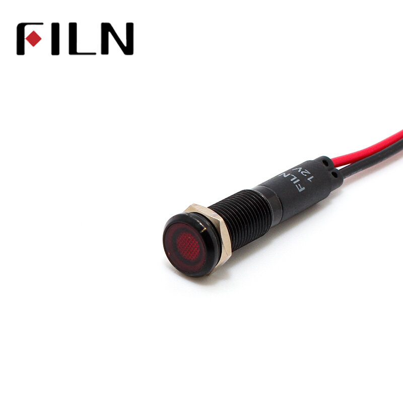 FILN-panel de luz LED de 8mm, carcasa de metal negro de cabeza plana, mini 12v, 24v, 110v, 220v, con cable de 20cm
