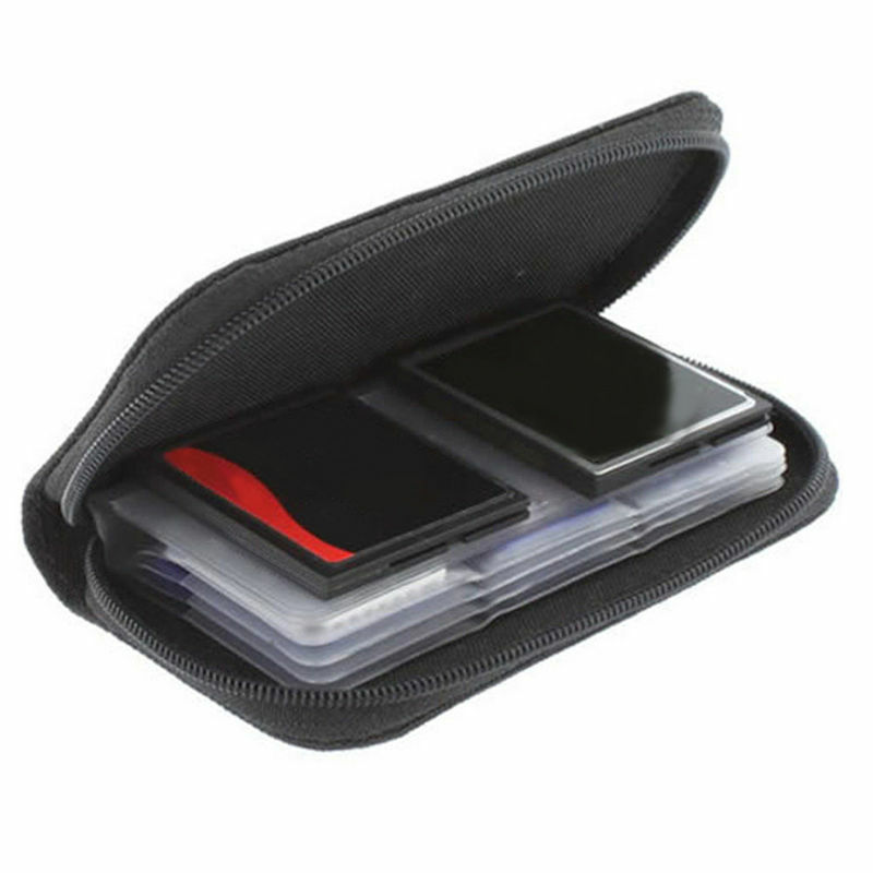 1PC Micro SD XD การ์ดที่ใส่อุปกรณ์ป้องกันกระเป๋าสตางค์สีดำ22 SDHC MMC CF Micro SD การ์ดความจำเก็บกระเป๋าซิปกรณี