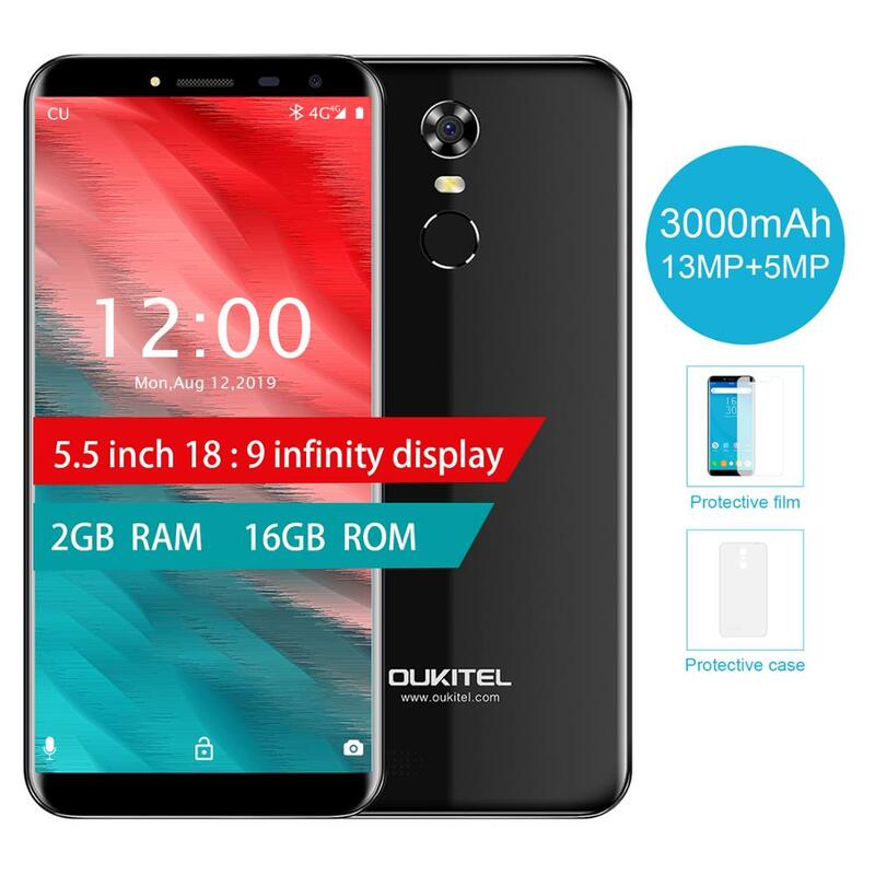 Oukitel C8 5,5 "18:9 infinito pantalla Android 7,0 MTK6580A Smartphone Quad Core 2G RAM 16G ROM 3000 teléfono móvil con huella digital mAh