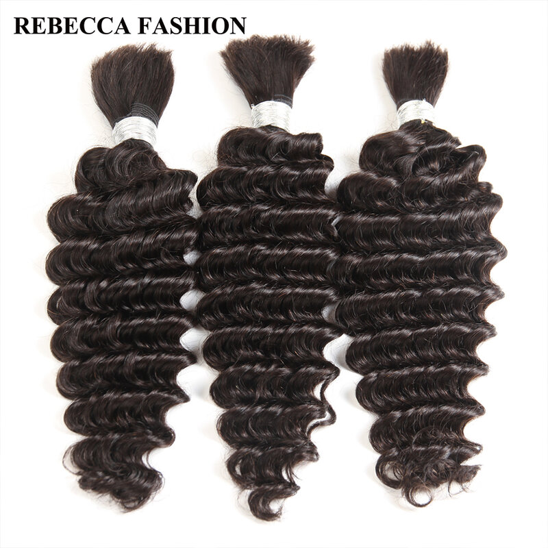 Rebecca-Extensions brésiliennes Remy Deep Wave pour tressage, cheveux humains en vrac, livraison gratuite, 3 faisceaux, 10 à 30 pouces, document naturel