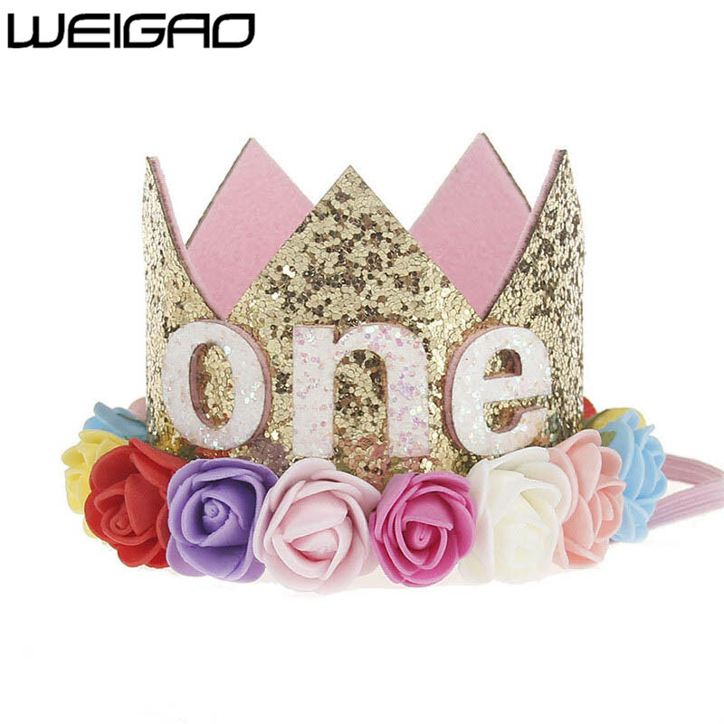 WEIGAO, 1 Uds., 1, 2, 3 gorras de cumpleaños, corona de flores, sombrero de 1er cumpleaños, diadema de cumpleaños para bebé recién nacido, decoraciones para fiesta de cumpleaños de 1 año