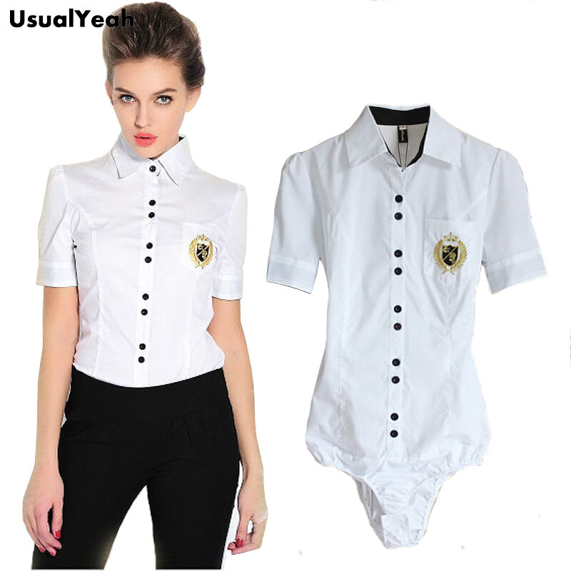 Usoalyes-Camisa de manga corta con botones para mujer, blusa bordada de estilo veraniego, a la moda, color blanco, S, M, L, XL, SY0183