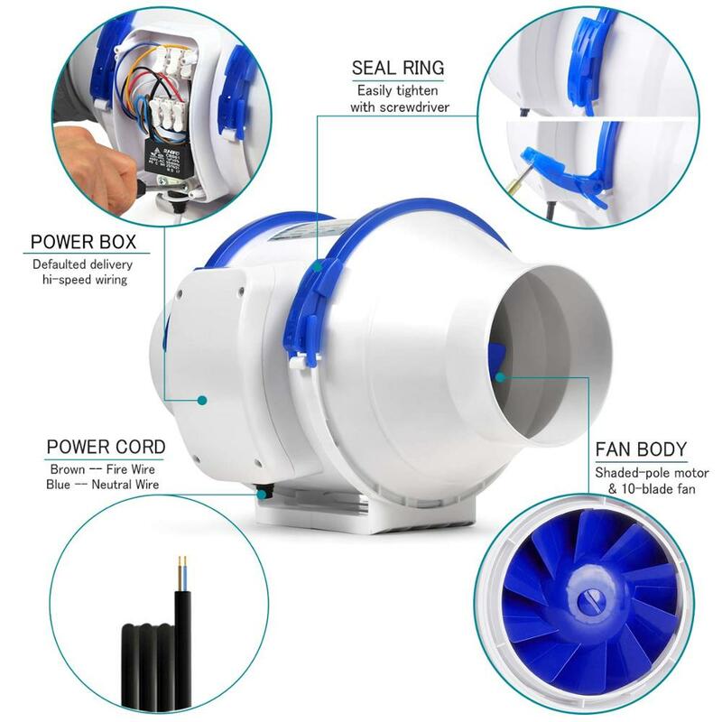 Hon & Guan 4 6 8 Inci Kipas Saluran Inline Diam 220V Ventilasi Pembuangan Outlet Kipas Tudung Udara untuk Kamar Mandi Toilet Dapur