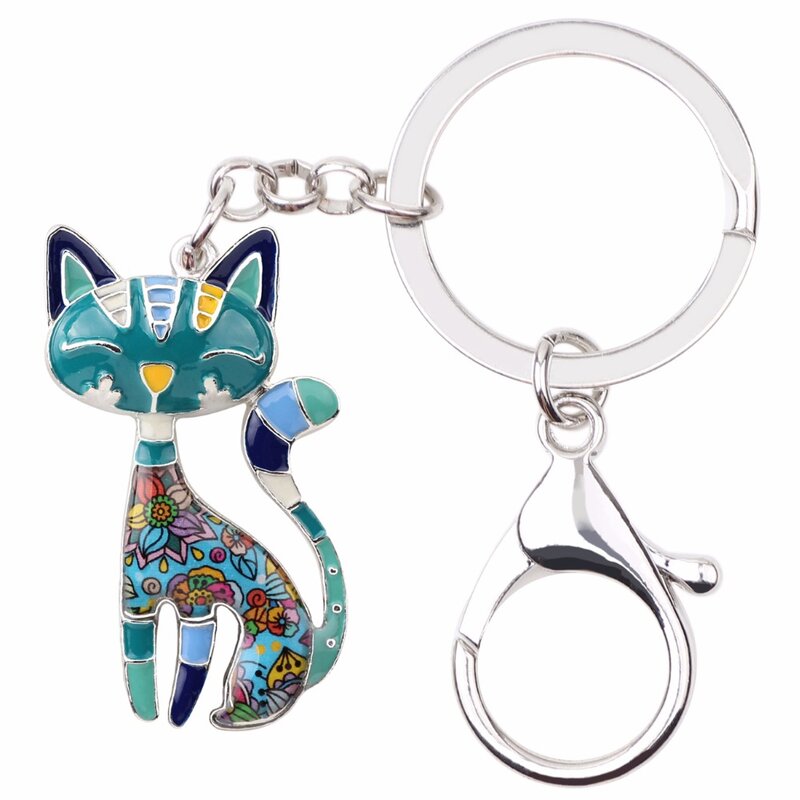 Bonsny Metal Enamel Cat Kitten Key Chain Keychains Rings For Women Girls Gifts Handbag Pendant Animal Jewelry Car New Decoration