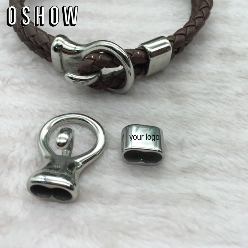 Aço inoxidável personalizado duplo redondo furos 316l ganchos e fechos conjuntos encantos cabem cabos de couro pulseira colar fazendo descobertas