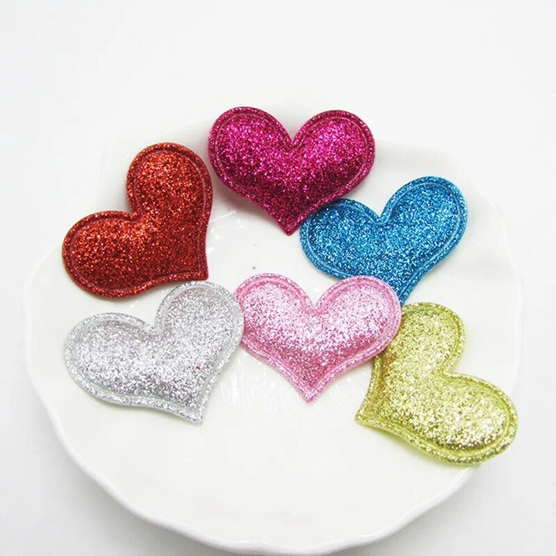 Ornamentos para costura em roupas de 100x3.2 cm, acessórios de feltro com glitter e aplique acolchoado em forma de coração