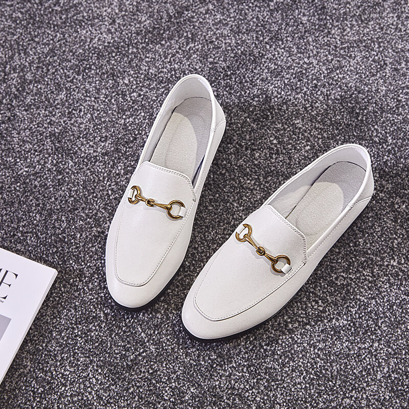 Dumoo Brand 2019 Shoes Women Loafers Cow Leather Flats Basic Metal Decoration Fashion Ladies Loafers Genuine Leather Women Shoes