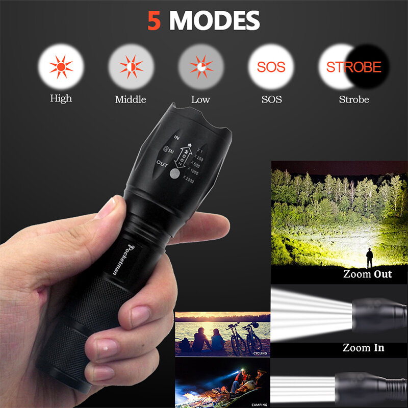 2020 XM-L T6 L2 XPL V6 High Power led Torch Zoomable LED Flashlight Torch light For 3xAAA or 1x18650 Free shipping Z60