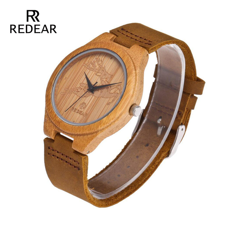 Часы REDEAR OEM His-and-Her в стиле оленя лося бамбуковые часы для мужчин роскошные кожаные деревянные наручные часы в качестве праздничного подарка