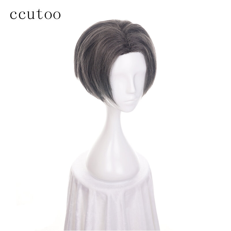 Ccutoo-Peluca de cabello sintético resistente al calor para hombre, peinados de separación Central cortos, 12 ", Miles Edgeworth, color gris