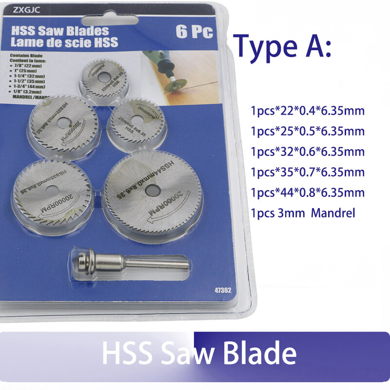 6pcs/lot Mini Circular Saw Blade Set 6PC Cutting Disc Rotary Drill Tool Accessories for Wood Aluminum Cutting