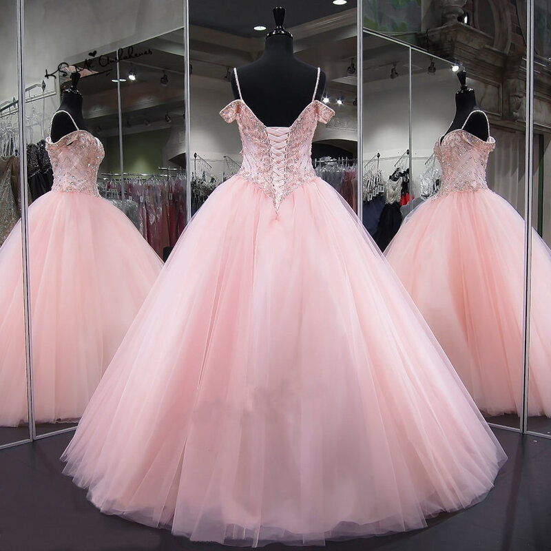 Dlass Roze Luxe Baljurk Quinceanera Jurk 2020 Plus Size Sexy Prom Party Dress Kralen Vestidos De Debutante Toga Ballkleid