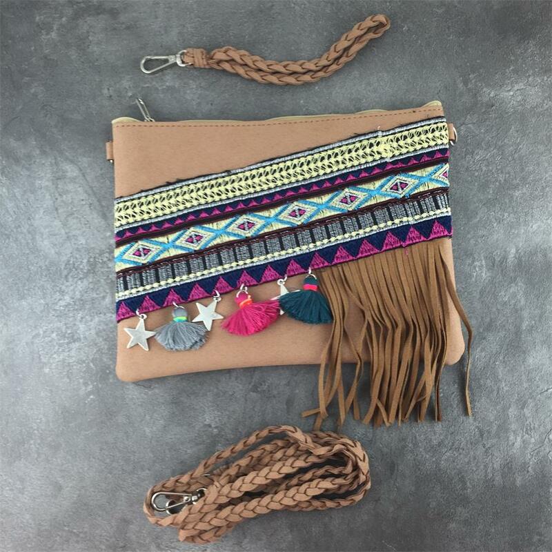 Vintage Boho plemienna etniczna tajska indyjska torebka Boho listonoszówka torba na ramię z frędzlami z koralików