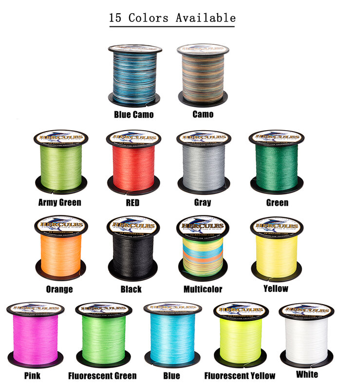 Hercules Braided Fishing Line 9 Strands 300m Braid Wire Super PE Strong Strength Fish Line 10LB-320 LB 15 Color Multifilament