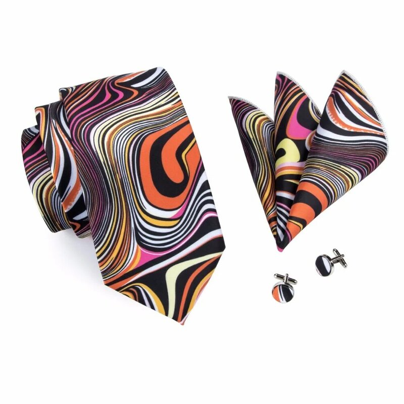 SN-1277 nueva moda negro corbatas novedad impreso corbata Hanky gemelos Set alta calidad lazos de seda en venta