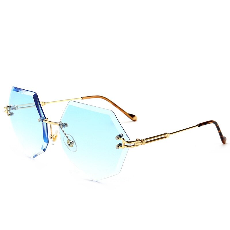 Óculos Sem Aro Mulheres VKUES Corte Poligonal Tons de Gradiente Óculos de Sol Da Moda Do Vintage Decorativo Festival Óculos UV400