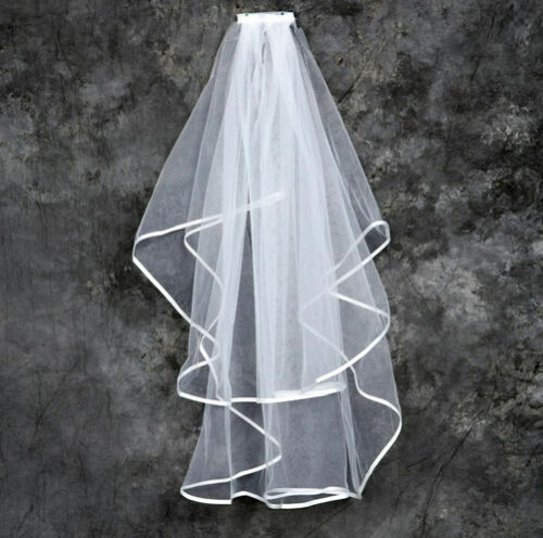 طرحة حافة ساتان عاجية لحفلات الزفاف ، 2 طن ، مشط حافة ، طرحة زفاف كوع ، جديد