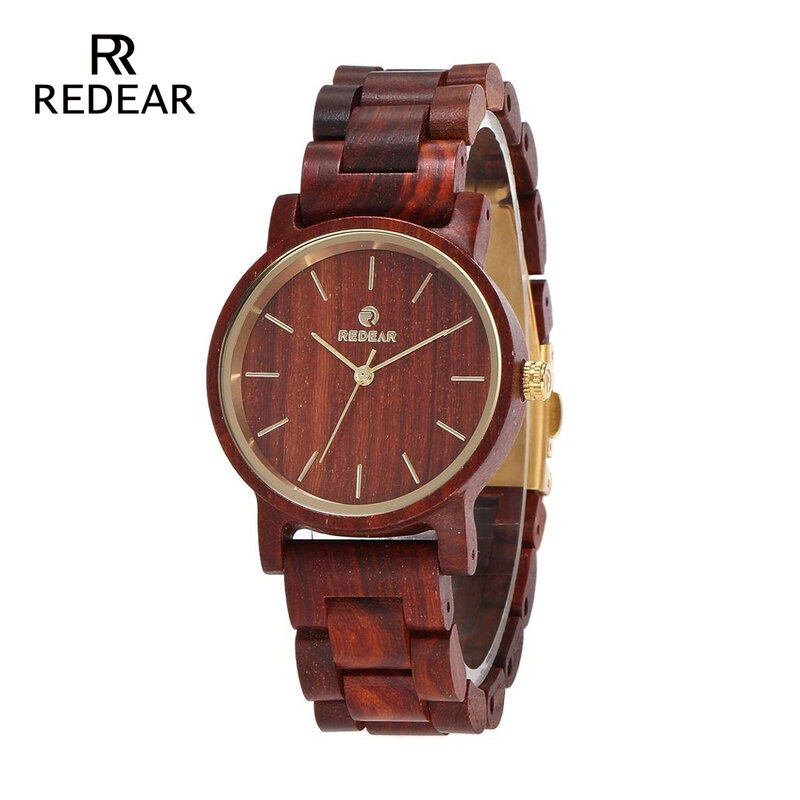 REDEAR jego i jej zegarki czerwone drzewo sandałowe Wrist Watch japonia zegarek kwarcowy moda walentynki, prezent