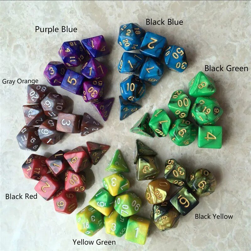 2-cor de poker Dice Set com efeito Nebulosa d4 d6 d8 d10 d12 d10 d20 rpg jogo de dados de Alta qualidade Multi-Sided Dice 7 pcs cortam o jogo