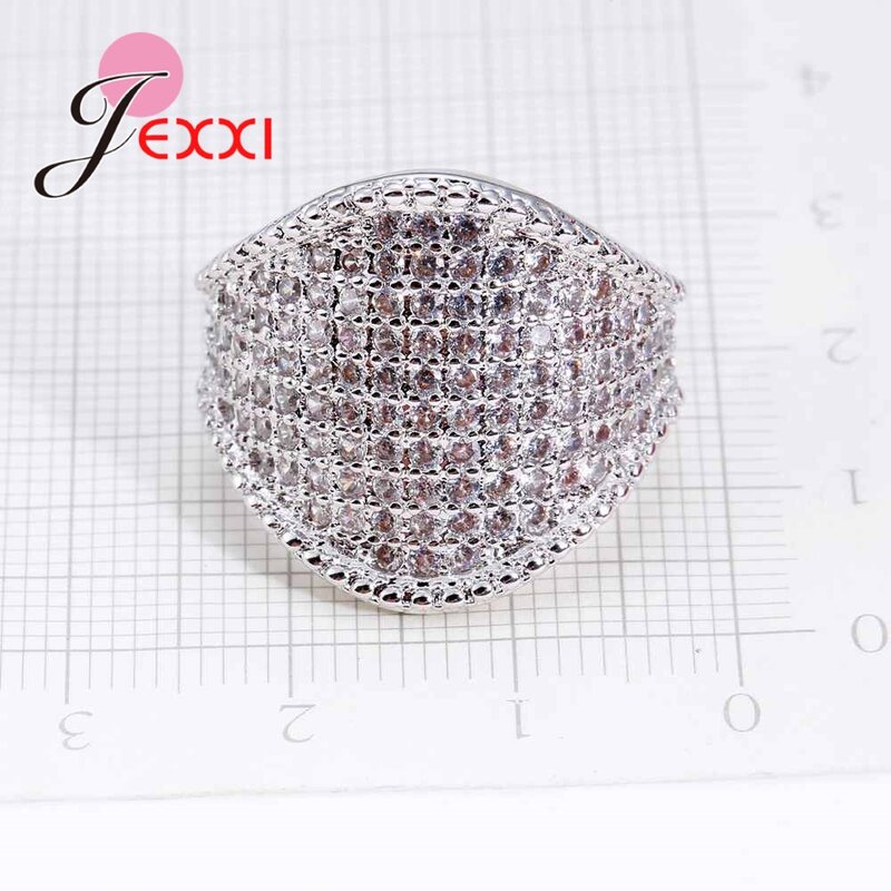 Perak murni 925 berkilau perhiasan berlian imitasi zirkon jernih mode cincin pernikahan pertunangan hadiah Natal pengiriman cepat