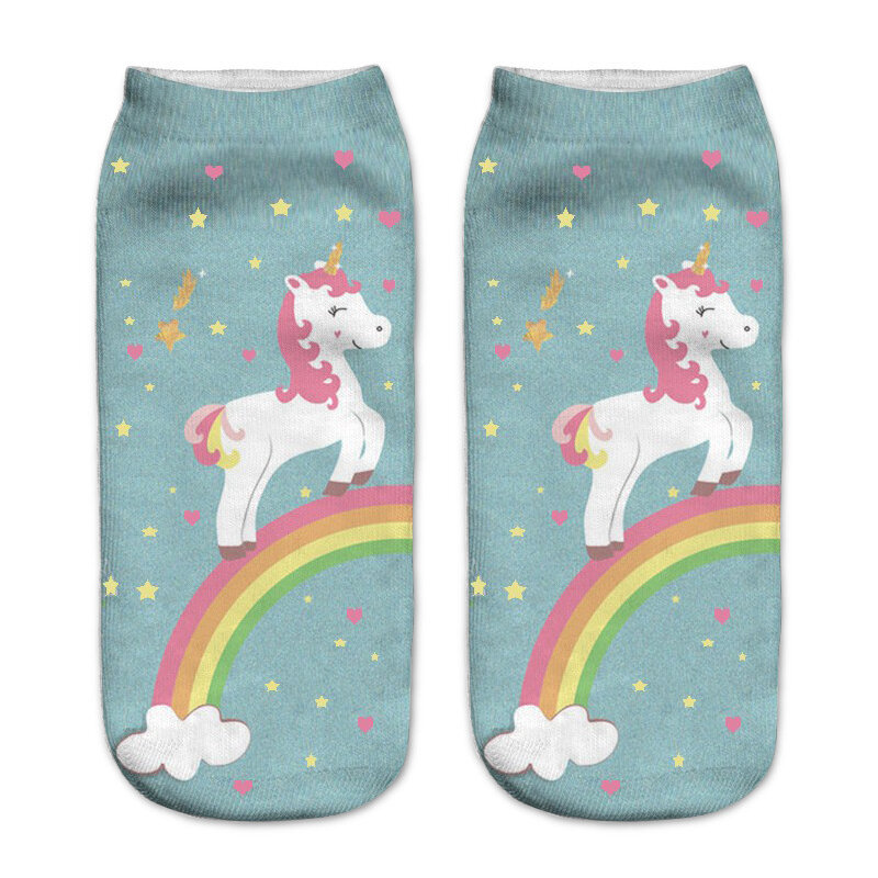 Calcetines tobilleros con estampado 3D de unicornio para mujer, calcetín Kawaii, 16 patrones, gran oferta