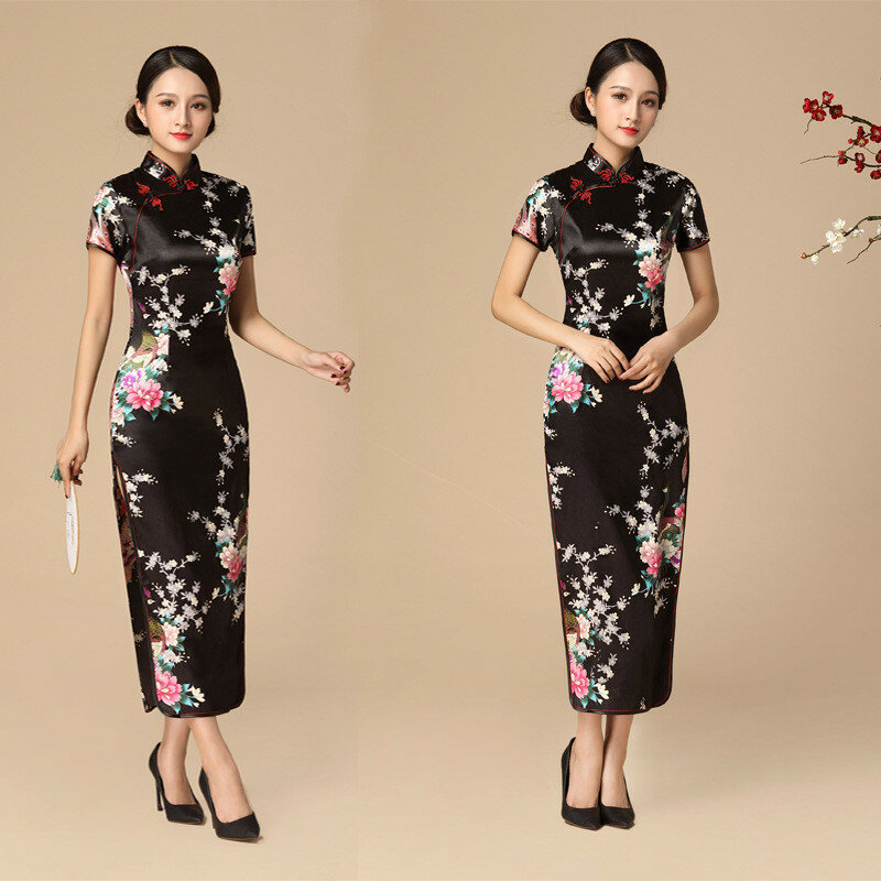 花孔雀女性の伝統的な中国のドレスヴィンテー袍特大ロングスリムチャイナ 3XL 4XL 5XL 6XL