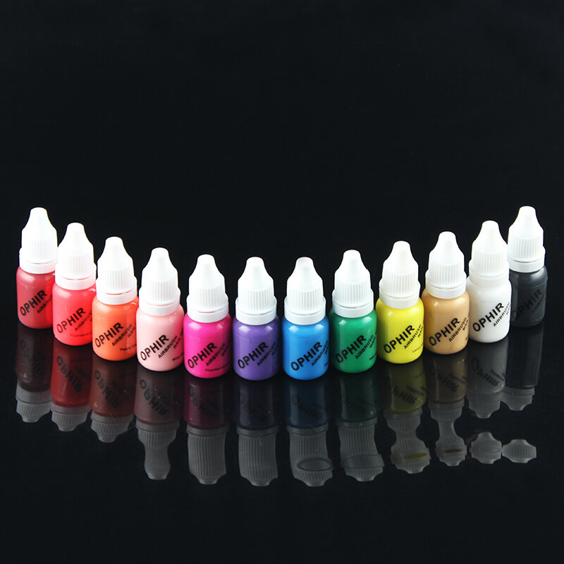 OPHIR Airbrush Nail Tinte für Nail Schablone Kunst Polieren 10 ML/Flasche Temporäre Tattoo Pigment _ TA098(1-12)