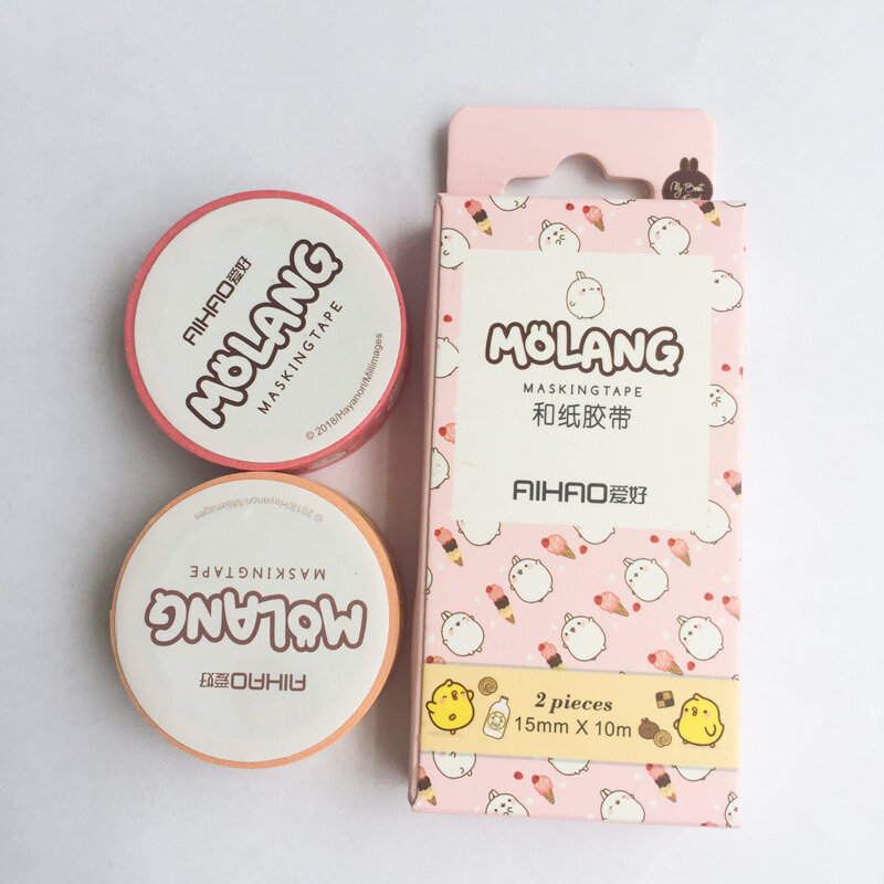 H56 2 rollos/paquete lindo Molang Pet cinta adhesiva decorativa Washi cinta teléfono botella decoración cuaderno DIY Stick etiqueta