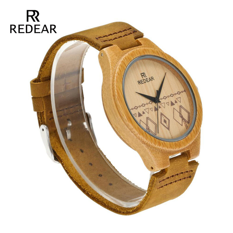 REDEAR Элитный бренд пары бамбук карбида Часы Половина узоры циферблат известный бренд кварцевые часы