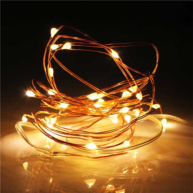 ECLH-Cadena de luces led de cobre con pilas, 10M, 33 pies, 100 led, 3AA, para Navidad, festival, boda, fiesta, decoración