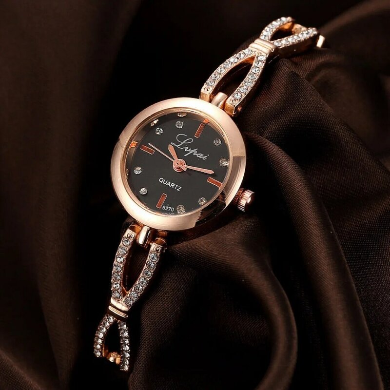 ผู้หญิงสแตนเลสสตีลคริสตัล Rhinestone สร้อยข้อมือนาฬิกาข้อมือควอตซ์นาฬิกา