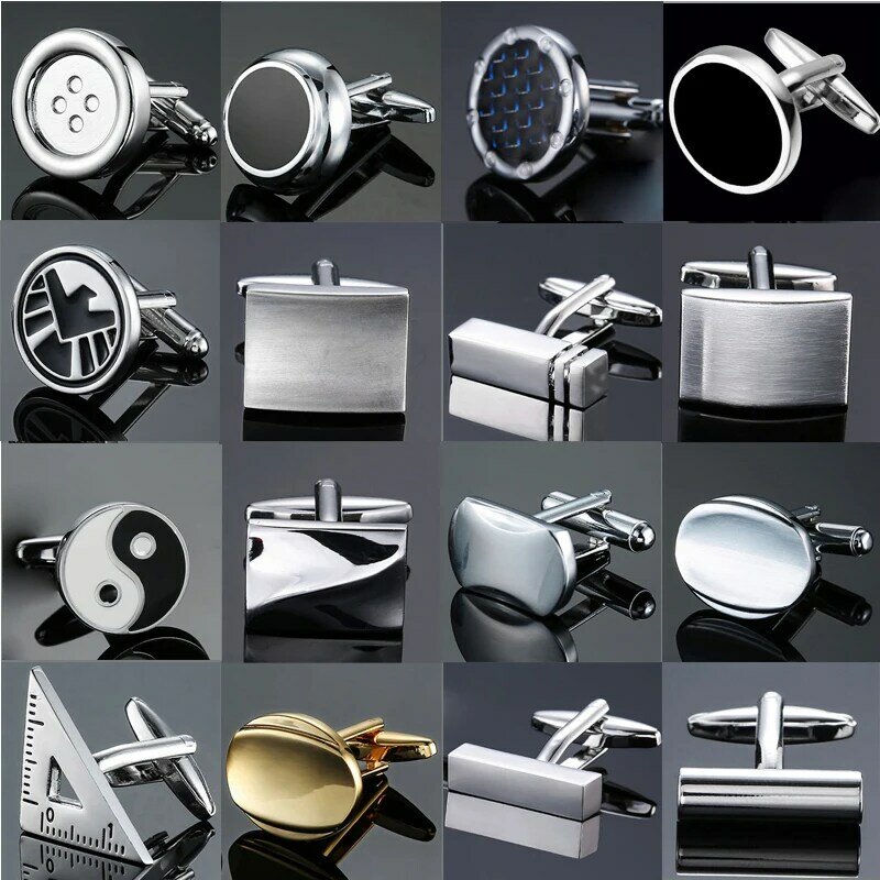 男性用のクラシックなデザインのカフボタン,フレンチシャツ,高品質,銅,銀,メタリック,エナメル,黒