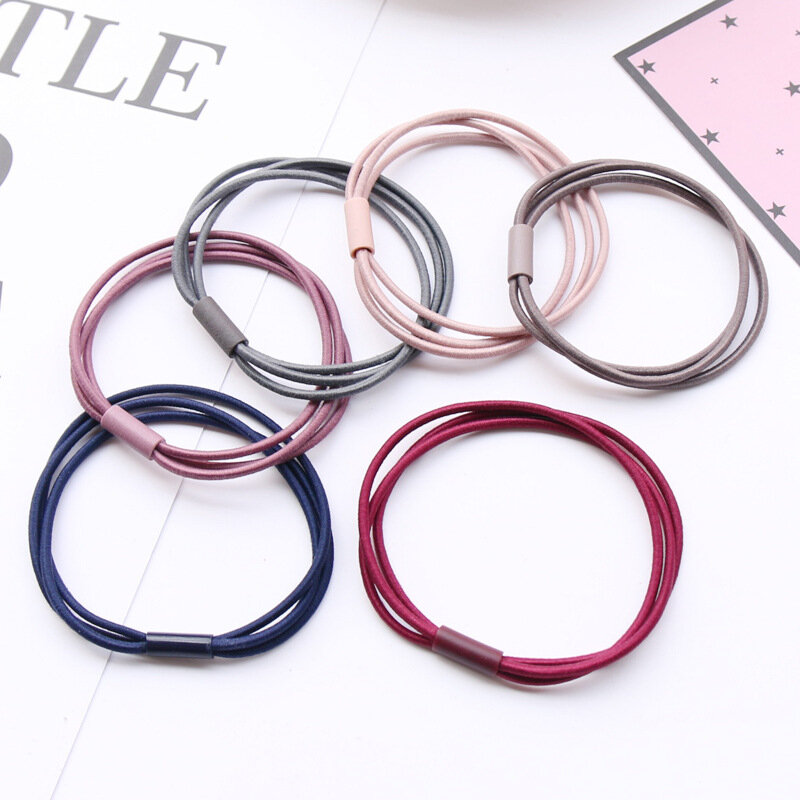 10 pcs/lot Girls Elastics Rubber Band Ties/Rings/Ropes Hair Accessories Scrunchie Simple Headdress 3 in1 Mix Color for