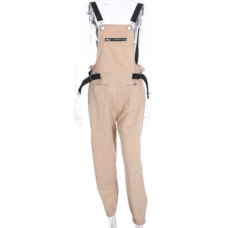 2019 Sexy Solide Overall Metall Belted Cargo Pant Gurt Strampler Sommer Backless Frauen Casual Overall Weibliche Overalls Plus Größe