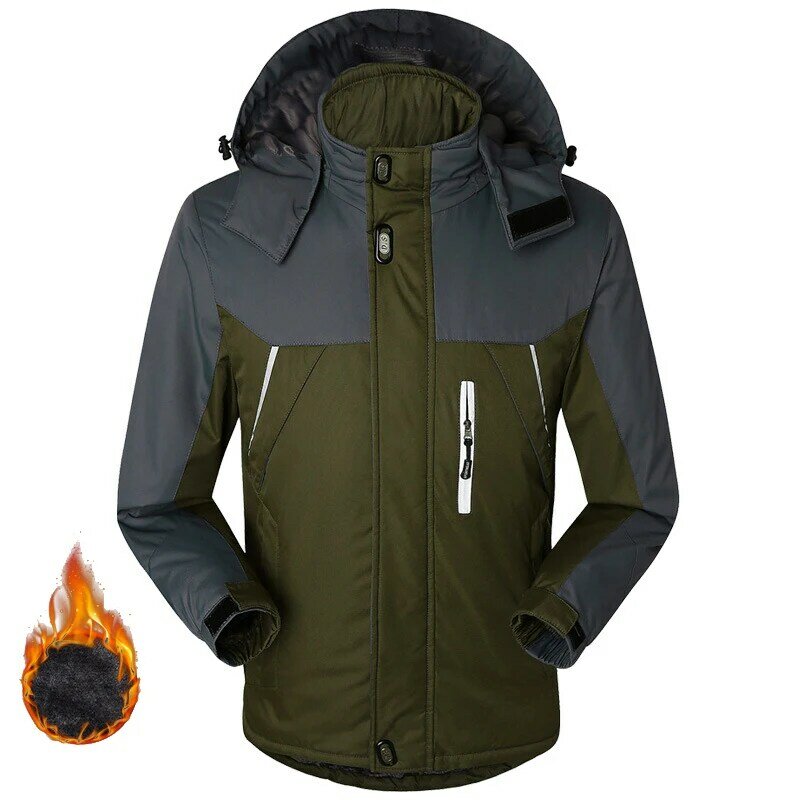 ฤดูหนาวลงเสื้อแจ็คเก็ตผู้ชายกำมะหยี่หนา Warm Coat Windproof Hooded แจ็คเก็ต Outwear Casual Mountaineering เสื้อกันหนาว Plus ขนาด 5XL