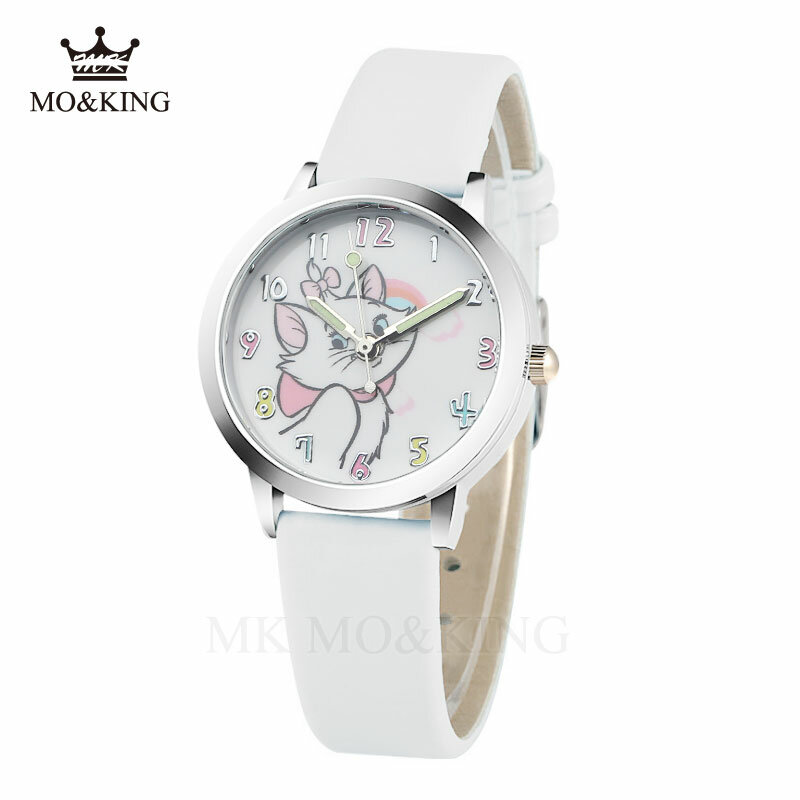 น่ารักแมวการ์ตูนนาฬิกาควอตซ์เด็กนาฬิกาหนังแมวรูปแบบนาฬิกาผู้หญิงนาฬิกาข้อมือนาฬิกา Relogio Feminino นาฬิกาผู้หญิง