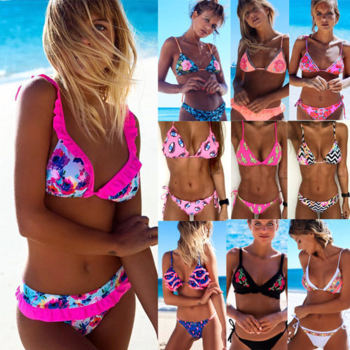 2018 nowy kwiat zestaw bikini kombinatoryczny zestaw Sexy kobiety stroje kąpielowe Push Up wyściełane Neon bandaż stroje kąpielowe gorąca sprzedaży strój kąpielowy